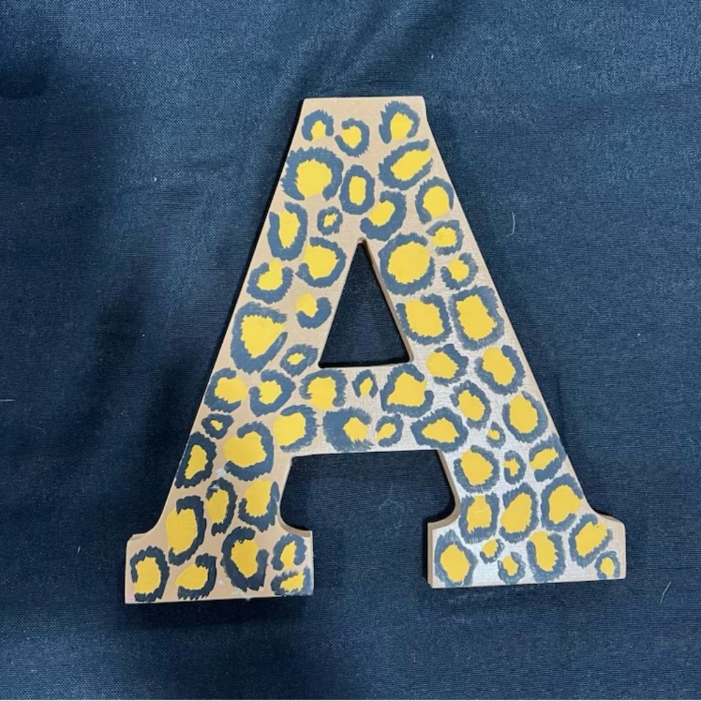 Initial A wall handing decor 8” x 8” hand painted cheetah pattern